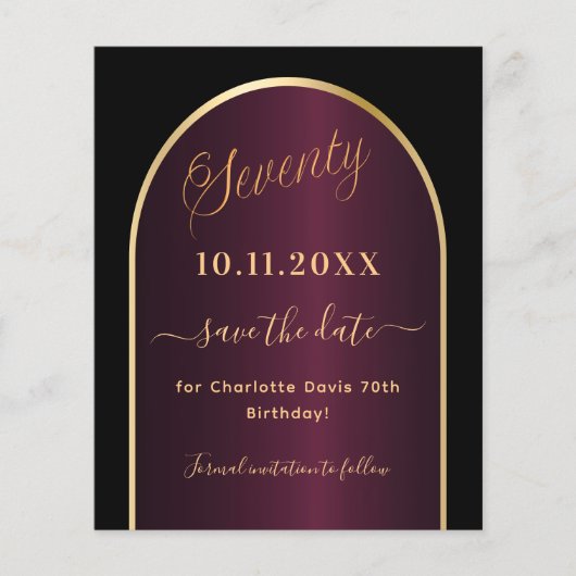 ブラックブルゴーニュ70歳の誕生日は日付カードを保存 (正面)