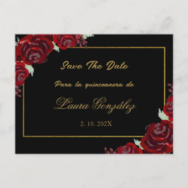 ブラックブルゴーニュSave the Date quinceaenera インビテーションポストカード