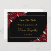 ブラックブルゴーニュSave the Date quinceaenera インビテーションポストカード (正面/裏面)