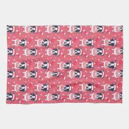 ブラックブルフランスのドッグのクリスマス用キッチンタオル キッチンタオル