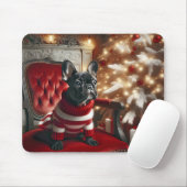 ブラックブルフランスのドッグオンヴィンテージ椅子 マウスパッド (マウス)