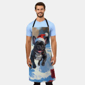 ブラックブルフランスのドッグクリスマスフェスティバルスノーシーン エプロン (着用した状態)