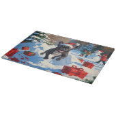 ブラックブルフランスのドッグクリスマスフェスティバルスノーシーン カッティングボード (角)