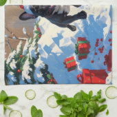 ブラックブルフランスのドッグクリスマスフェスティバルスノーシーン キッチンタオル (折り畳み)