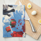 ブラックブルフランスのドッグクリスマスフェスティバルスノーシーン キッチンタオル (四つ折り)