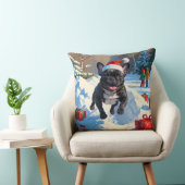 ブラックブルフランスのドッグクリスマスフェスティバルスノーシーン クッション (椅子)