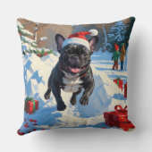 ブラックブルフランスのドッグクリスマスフェスティバルスノーシーン クッション (裏面)