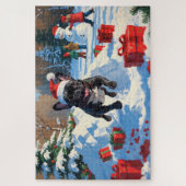 ブラックブルフランスのドッグクリスマスフェスティバルスノーシーン ジグソーパズル (縦)