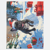 ブラックブルフランスのドッグクリスマスフェスティバルスノーシーン フリースブランケット (正面)