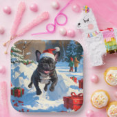 ブラックブルフランスのドッグクリスマスフェスティバルスノーシーン ペーパープレート (パーティー)