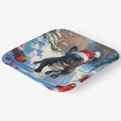 ブラックブルフランスのドッグクリスマスフェスティバルスノーシーン ペーパープレート (傾斜あり)