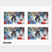 ブラックブルフランスのドッグクリスマスフェスティバルスノーシーン 長方形シール (シート)