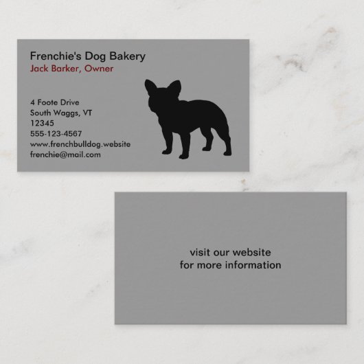 ブラックブルフランスのドッグシルエットフレンチグレー 名刺 (正面/裏面)
