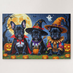 ブラックブルフランスのドッグズパンプキンハロウィンおもしろい ジグソーパズル