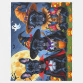 ブラックブルフランスのドッグズパンプキンハロウィンおもしろい フリースブランケット (正面)