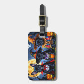 ブラックブルフランスのドッグズパンプキンハロウィンおもしろい ラゲッジタグ (正面縦)
