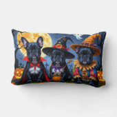 ブラックブルフランスのドッグズパンプキンハロウィンおもしろい ランバークッション (裏面)