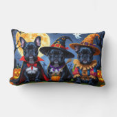 ブラックブルフランスのドッグズパンプキンハロウィンおもしろい ランバークッション (正面)