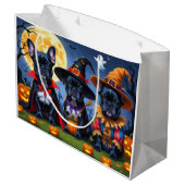 ブラックブルフランスのドッグズパンプキンハロウィンおもしろい ラージペーパーバッグ (裏面アングル)