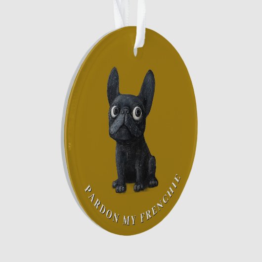 ブラックブルフランスのドッグマスタードイエローイラストレーション オーナメント (正面)