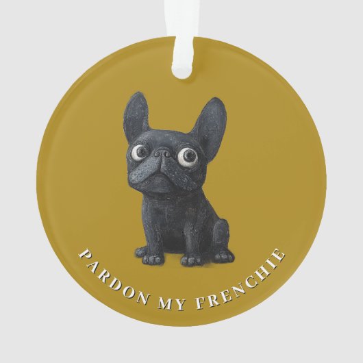 ブラックブルフランスのドッグマスタードイエローイラストレーション オーナメント (裏面)