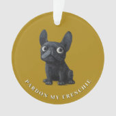 ブラックブルフランスのドッグマスタードイエローイラストレーション オーナメント (正面)