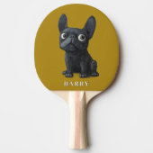 ブラックブルフランスのドッグマスタードイエローイラストレーション 卓球ラケット (正面)