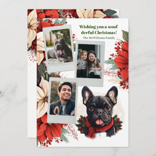 ブラックブルフランスのドッグワンダーランドホリデーファミリー シーズンカード (正面/裏面)