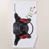 ブラックブルフランスのルドッグが自分の曲にグルービング ビーチタオル (正面)