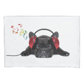 ブラックブルフランスのルドッグが自分の曲にグルービング 枕カバー (正面)