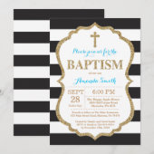 ブラックブルーと金ゴールドグリッターバプテスマ招待状 招待状 (正面/裏面)