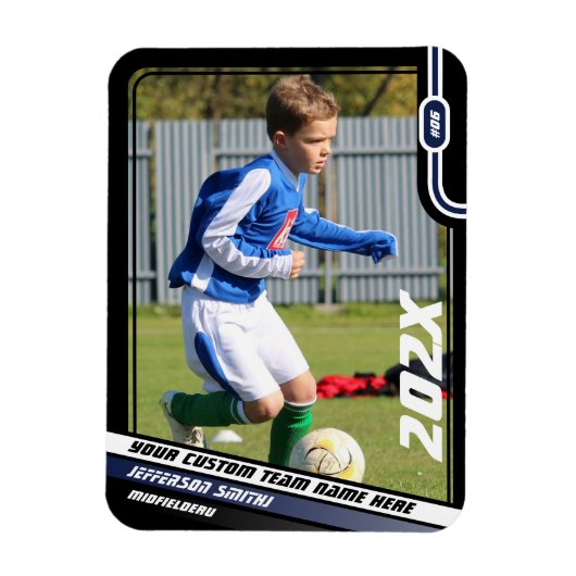 ブラックブルーのサッカー選手トレーディングカード マグネット (縦)