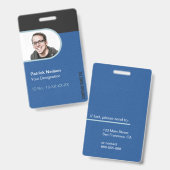 ブラックブルーの企業用従業員写真ID バッジ (正面＆裏面)
