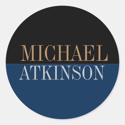 ブラックブルーはっきりした文字トレンディースタイリッシュ ラウンドシール (正面)