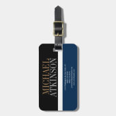 ブラックブルーはっきりした文字トレンディースタイリッシュ ラゲッジタグ (正面縦)