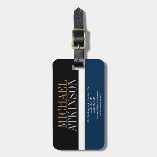 ブラックブルーはっきりした文字トレンディースタイリッシュ ラゲッジタグ (正面縦)