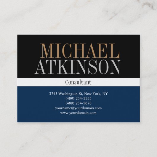 ブラックブルーはっきりした文字トレンディースタイリッシュ 名刺 (正面)