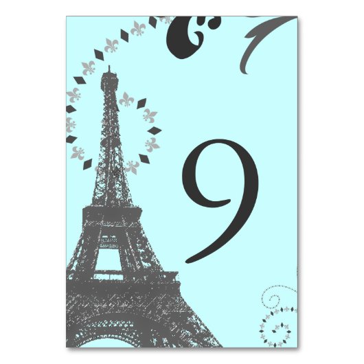 ブラックブルーエッフェルタワーヴィンテージ結婚パリ テーブルナンバー (正面)