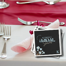 ブラックブルーエレガントウォーター色フローラブライダルシャワー スタンダードカクテルナプキン