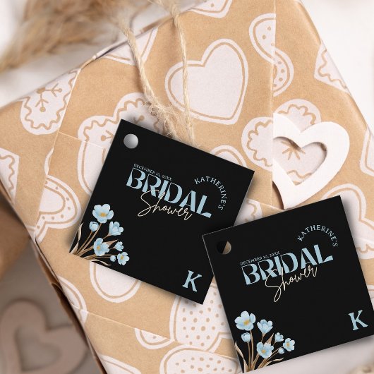 ブラックブルーエレガントウォーター色フローラブライダルシャワー フェイバータグ