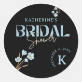 ブラックブルーエレガントウォーター色フローラブライダルシャワー ラウンドシール (正面)