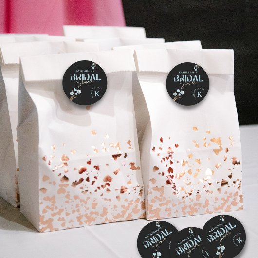 ブラックブルーエレガントウォーター色フローラブライダルシャワー ラウンドシール