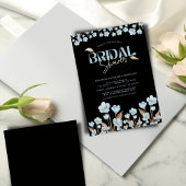 ブラックブルーエレガントウォーター色フローラブライダルシャワー 招待状
