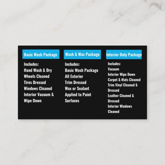 ブラックブルーエレガントモバイル自動車の洗車詳細 名刺 (裏面)