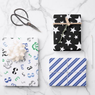 ブラックブルーカスタム誕生日年ラッピング紙 ラッピングペーパーシート