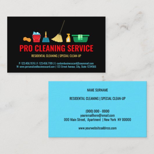 ブラックブルークリーニング清掃の清掃用品ハウスメイド 名刺 (正面/裏面)