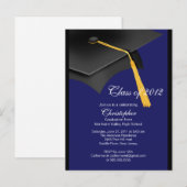 ブラックブルーグラッドキャップ卒業パーティー招待状 インビテーションポストカード (正面/裏面)