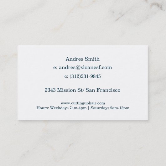 ブラックブルーグリッターホイフェイクル紙吹雪美容師 名刺 (裏面)