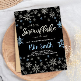 ブラックブルーグリッター冬ベビーシャワー招待状 招待状