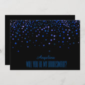 ブラックブルーグリッター私の花嫁の付き添いになるの? 招待状 (正面/裏面)